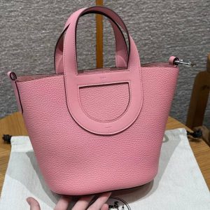 Hermes In the Loop 18 Bag Handmade In Taurillon Clemence Leather Sliver Hardware 1Q Rose Confetti - Image 18