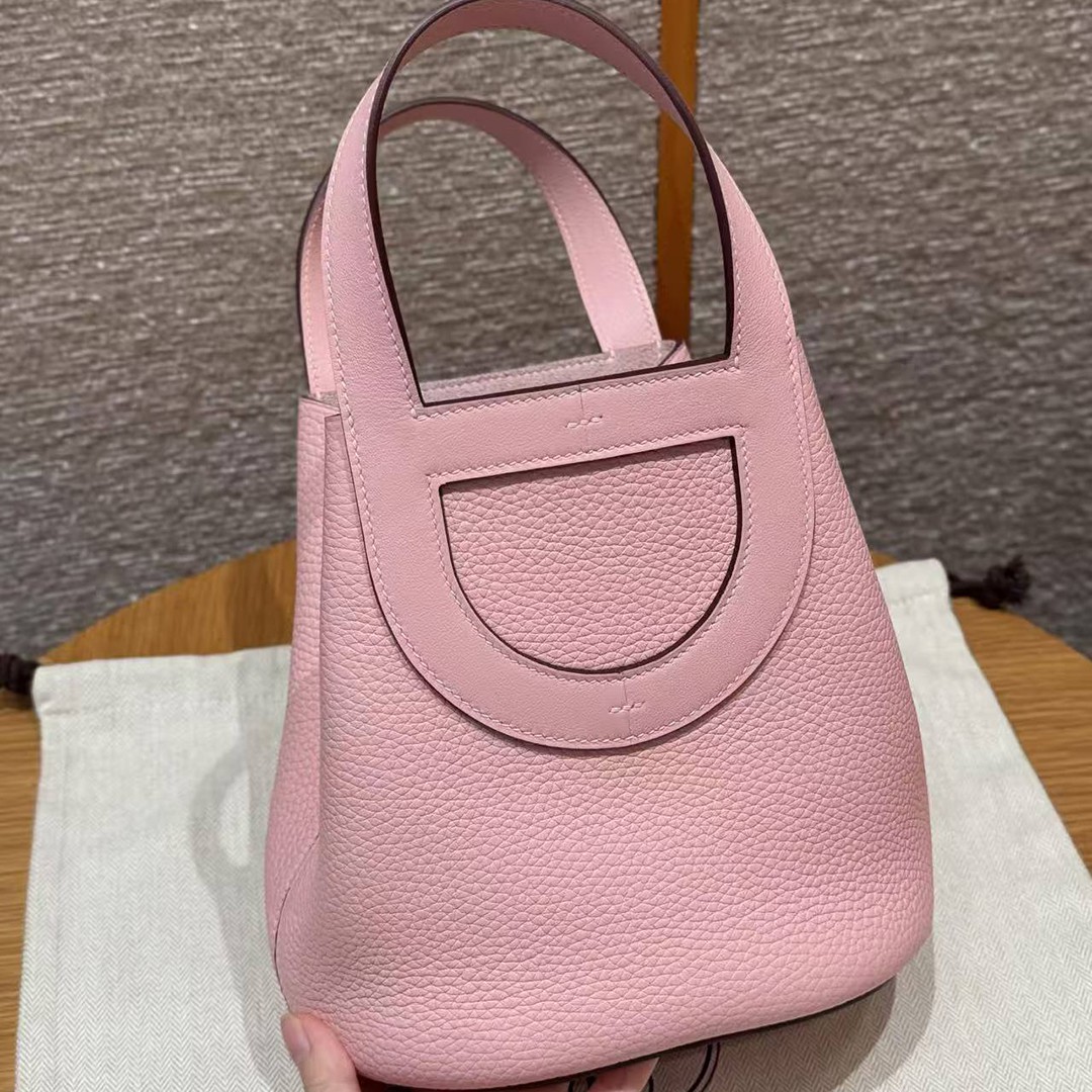 Hermes In the Loop 18 Bag Handmade In Taurillon Clemence Leather Sliver Hardware 3Q Rose Sakura - Image 2