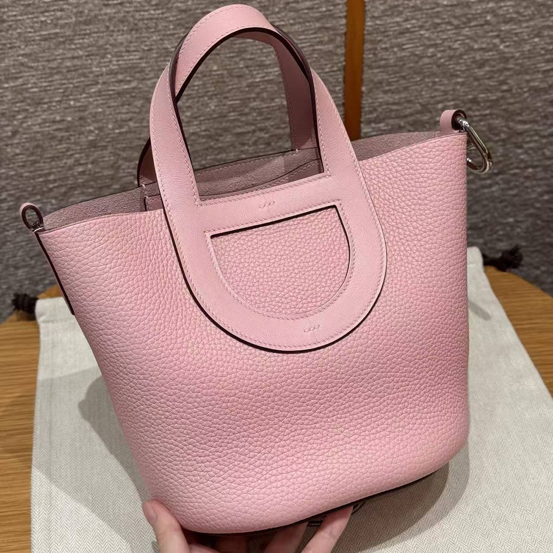 Hermes In the Loop 18 Bag Handmade In Taurillon Clemence Leather Sliver Hardware 3Q Rose Sakura - Image 14