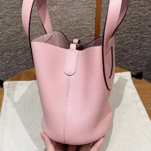 Hermes In the Loop 18 Bag Handmade In Taurillon Clemence Leather Sliver Hardware 3Q Rose Sakura - Image 13