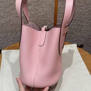 Hermes In the Loop 18 Bag Handmade In Taurillon Clemence Leather Sliver Hardware 3Q Rose Sakura - Image 12