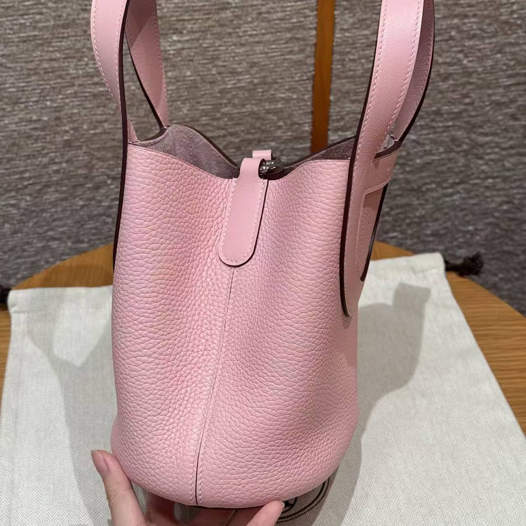 Hermes In the Loop 18 Bag Handmade In Taurillon Clemence Leather Sliver Hardware 3Q Rose Sakura - Image 12