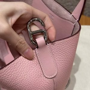 Hermes In the Loop 18 Bag Handmade In Taurillon Clemence Leather Sliver Hardware 3Q Rose Sakura - Image 3