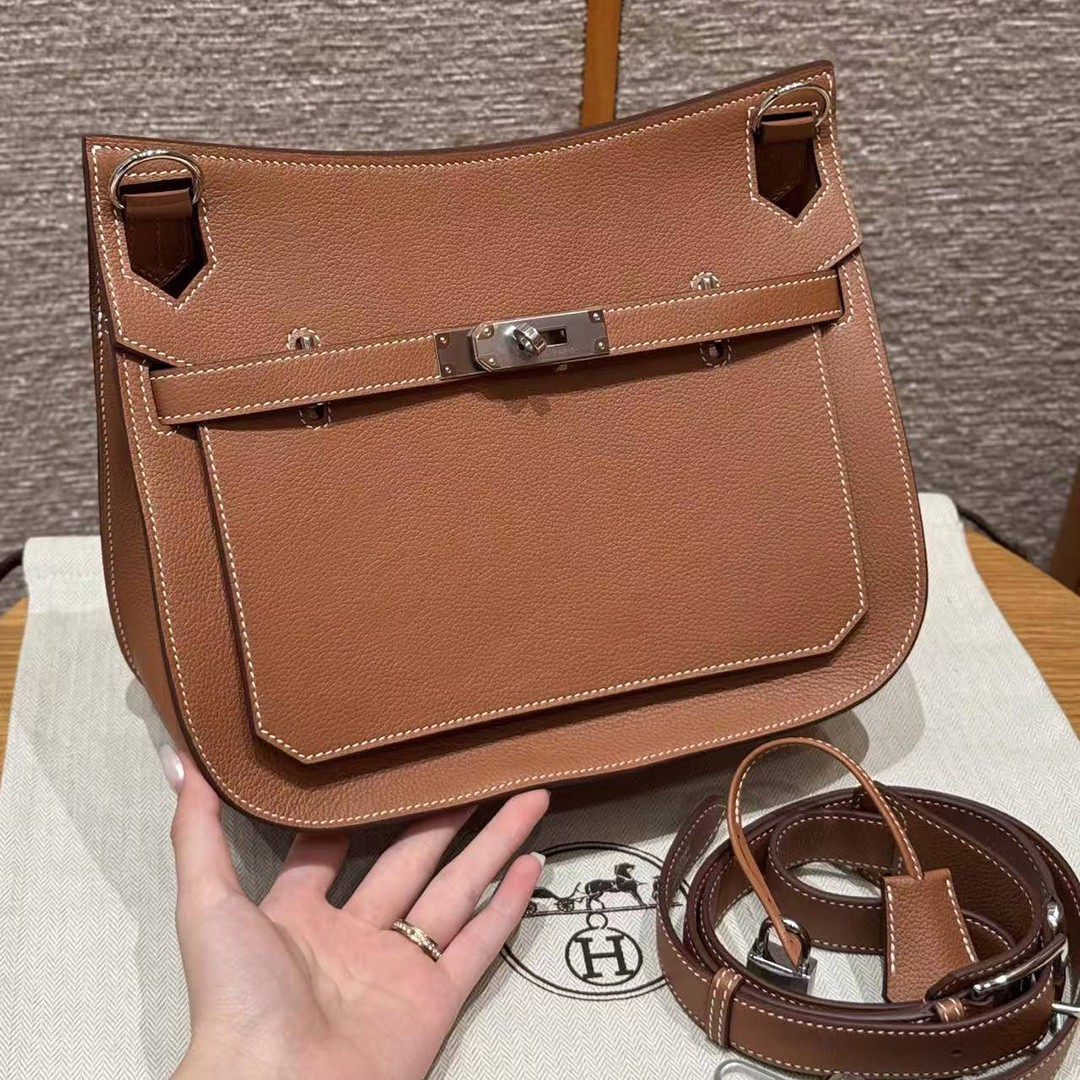 Hermes Jypsiere 28 Bag Handmade In Evercolor Calfskin Leather Silver Hardware 37 Gold