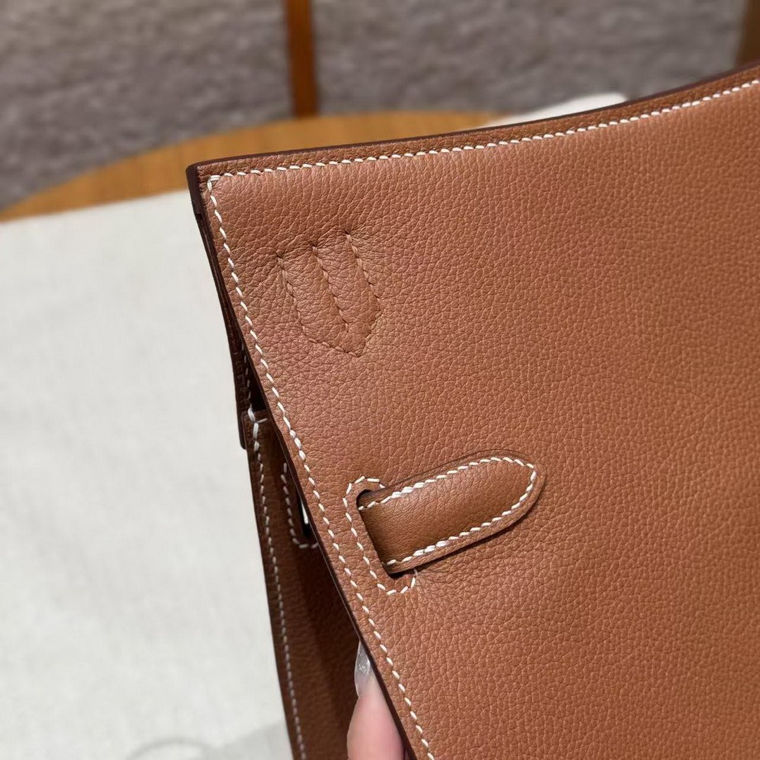Hermes Jypsiere 28 Bag Handmade In Evercolor Calfskin Leather Silver Hardware 37 Gold - Image 9