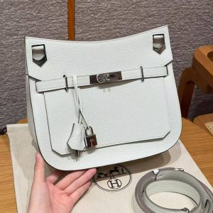 Hermes Jypsiere 28 Bag Handmade In Taurillon Clemence Leather Silver Hardware 0T Mushroom