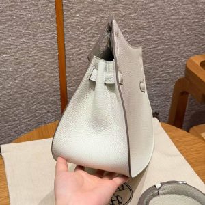 Hermes Jypsiere 28 Bag Handmade In Taurillon Clemence Leather Silver Hardware 0T Mushroom - Image 16