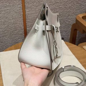 Hermes Jypsiere 28 Bag Handmade In Taurillon Clemence Leather Silver Hardware 0T Mushroom - Image 15