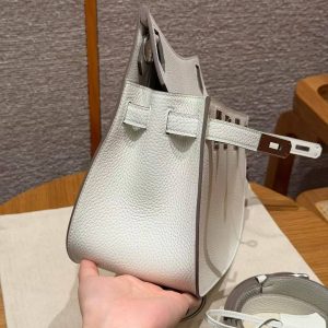 Hermes Jypsiere 28 Bag Handmade In Taurillon Clemence Leather Silver Hardware 0T Mushroom - Image 9