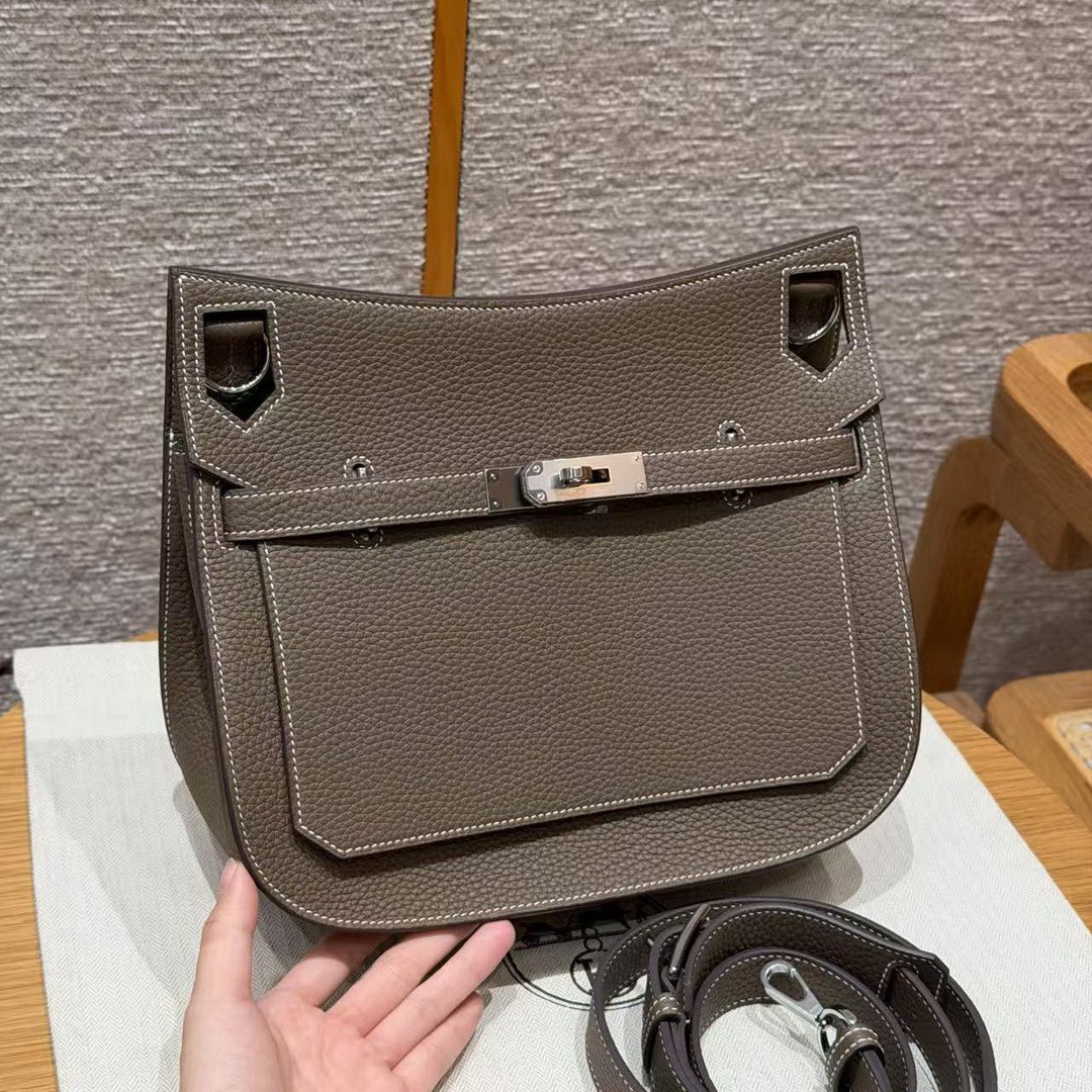 Hermes Jypsiere 28 Bag Handmade In Taurillon Clemence Leather Silver Hardware 18 Etoupe
