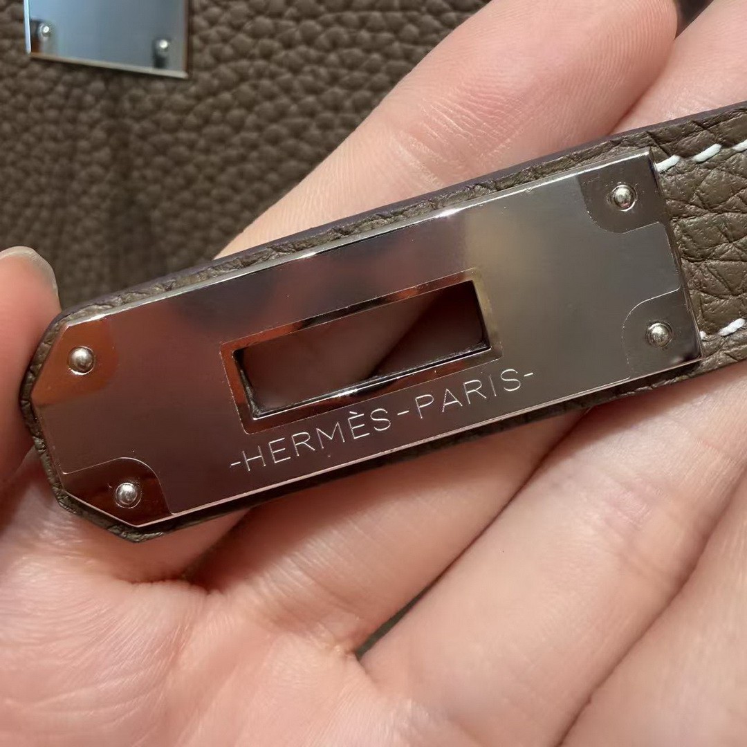 Hermes Jypsiere 28 Bag Handmade In Taurillon Clemence Leather Silver Hardware 18 Etoupe - Image 13