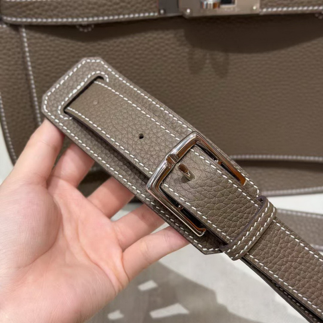 Hermes Jypsiere 28 Bag Handmade In Taurillon Clemence Leather Silver Hardware 18 Etoupe - Image 10