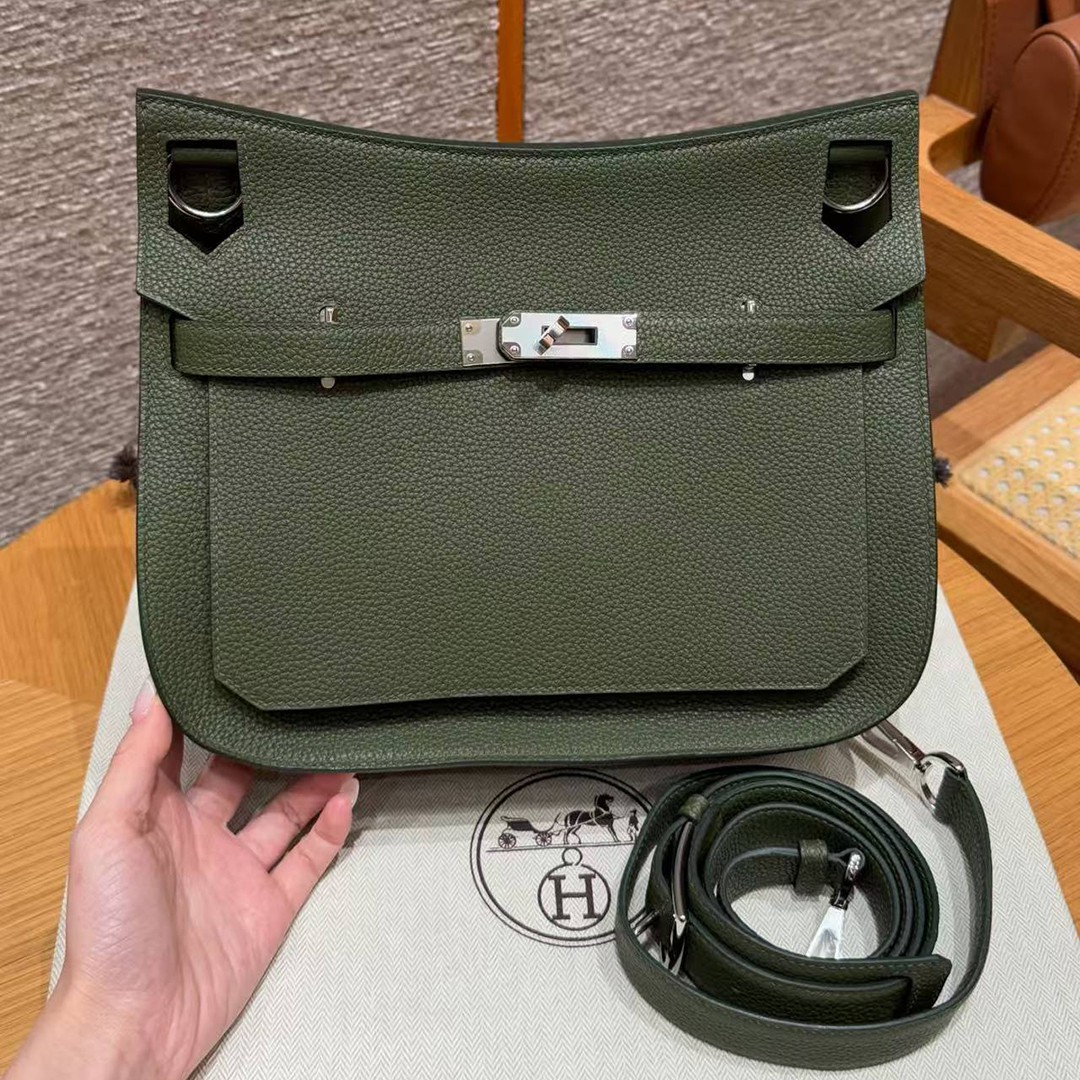Hermes Jypsiere 28 Bag Handmade In Taurillon Clemence Leather Silver Hardware 61 Olive Green