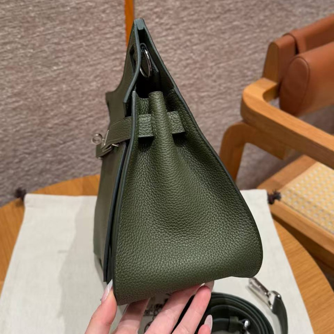 Hermes Jypsiere 28 Bag Handmade In Taurillon Clemence Leather Silver Hardware 61 Olive Green - Image 18