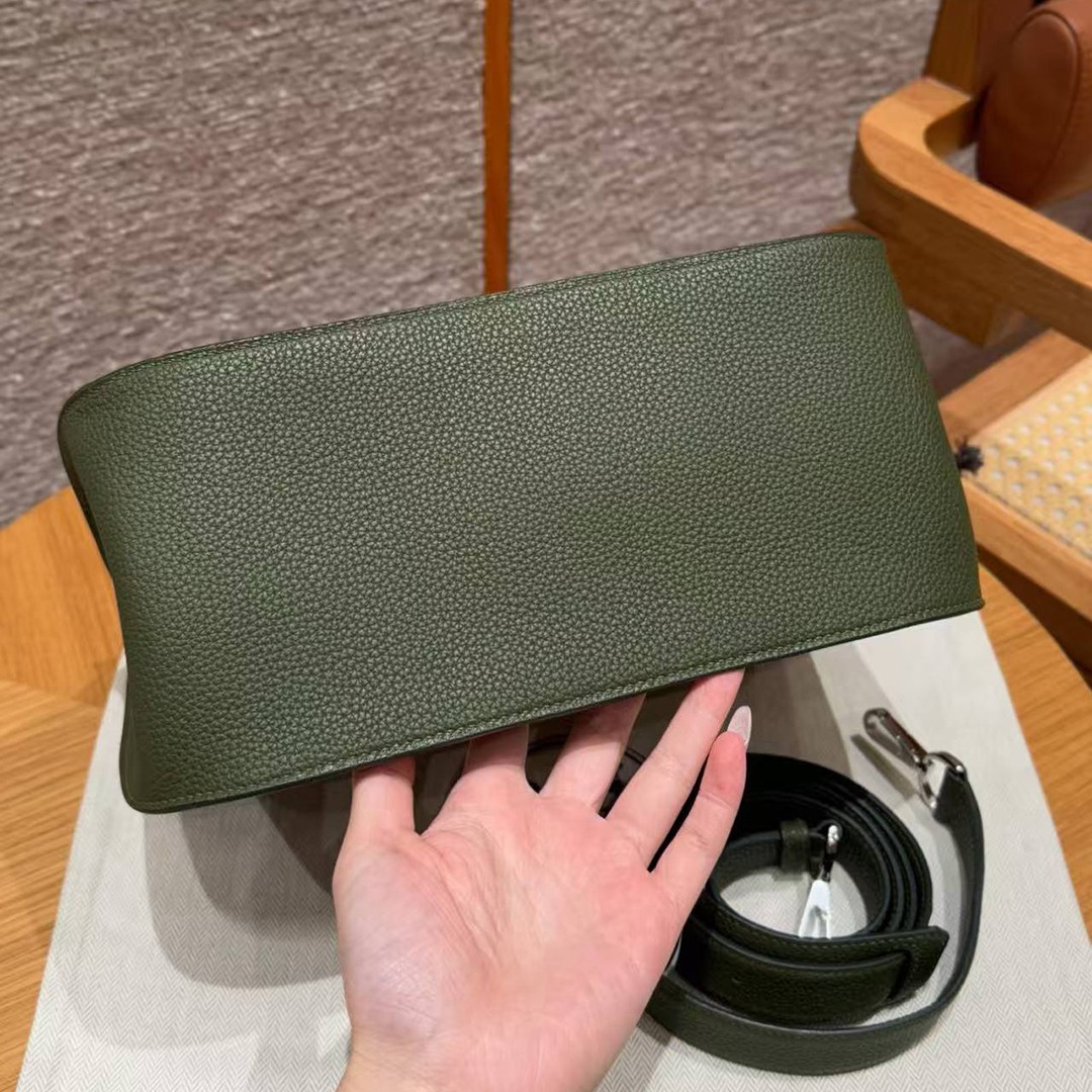 Hermes Jypsiere 28 Bag Handmade In Taurillon Clemence Leather Silver Hardware 61 Olive Green - Image 16