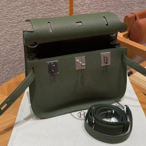 Hermes Jypsiere 28 Bag Handmade In Taurillon Clemence Leather Silver Hardware 61 Olive Green - Image 14