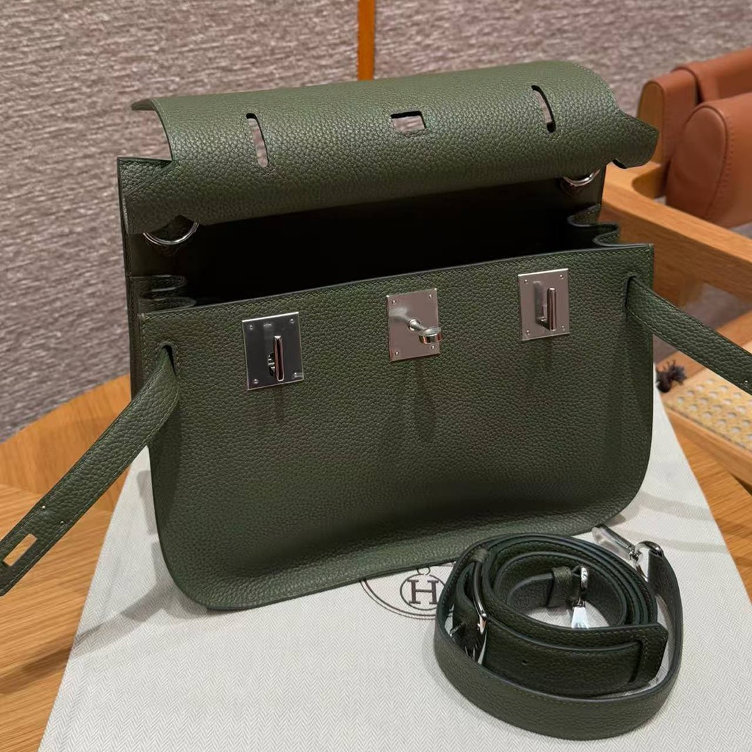 Hermes Jypsiere 28 Bag Handmade In Taurillon Clemence Leather Silver Hardware 61 Olive Green - Image 14
