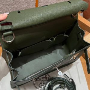 Hermes Jypsiere 28 Bag Handmade In Taurillon Clemence Leather Silver Hardware 61 Olive Green - Image 13