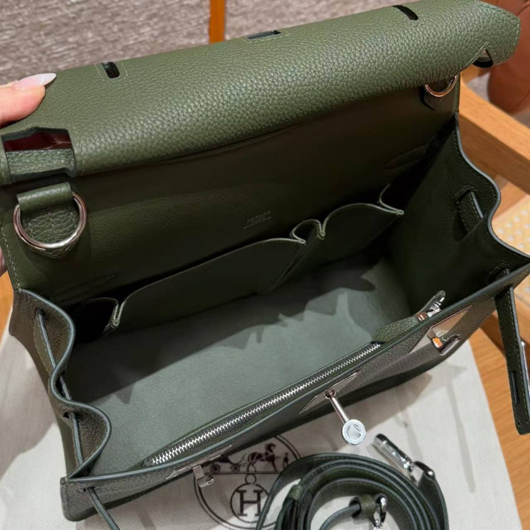 Hermes Jypsiere 28 Bag Handmade In Taurillon Clemence Leather Silver Hardware 61 Olive Green - Image 13