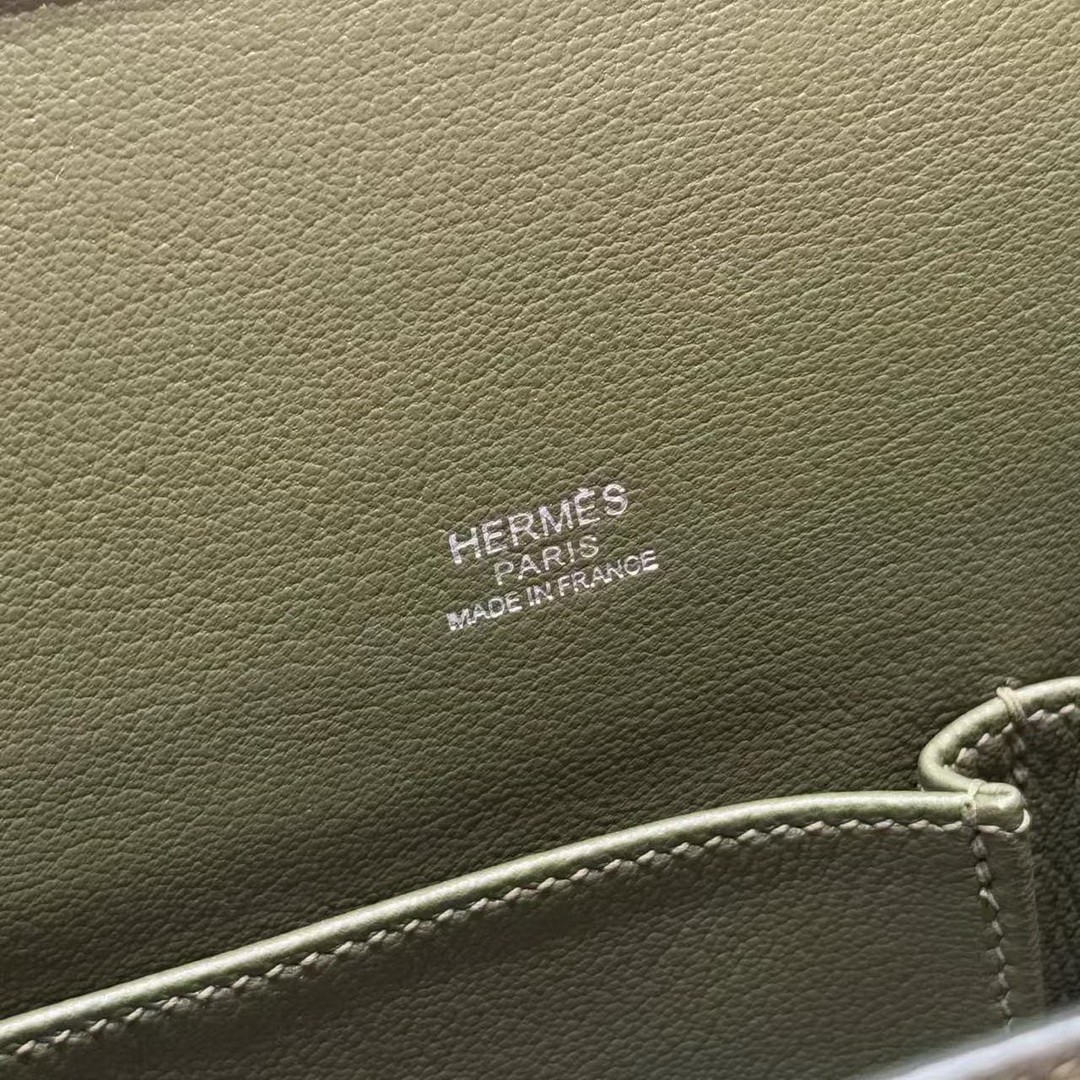 Hermes Jypsiere 28 Bag Handmade In Taurillon Clemence Leather Silver Hardware 61 Olive Green - Image 12