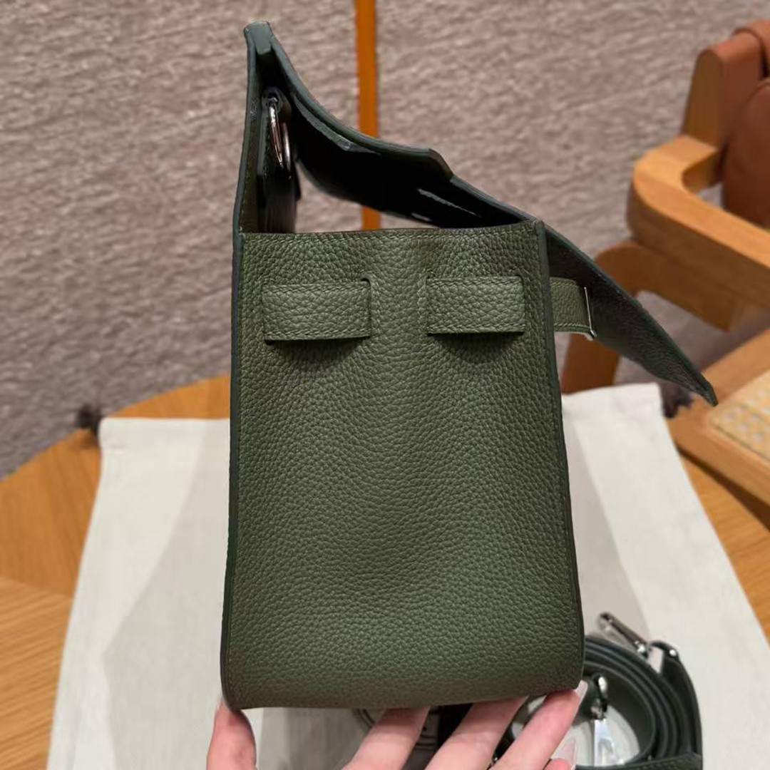 Hermes Jypsiere 28 Bag Handmade In Taurillon Clemence Leather Silver Hardware 61 Olive Green - Image 11