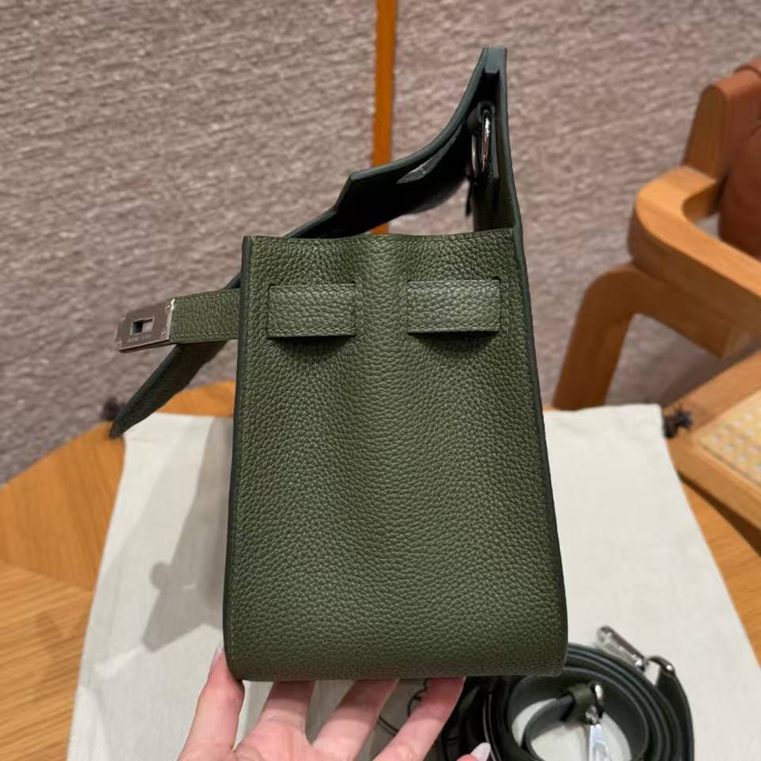 Hermes Jypsiere 28 Bag Handmade In Taurillon Clemence Leather Silver Hardware 61 Olive Green - Image 10