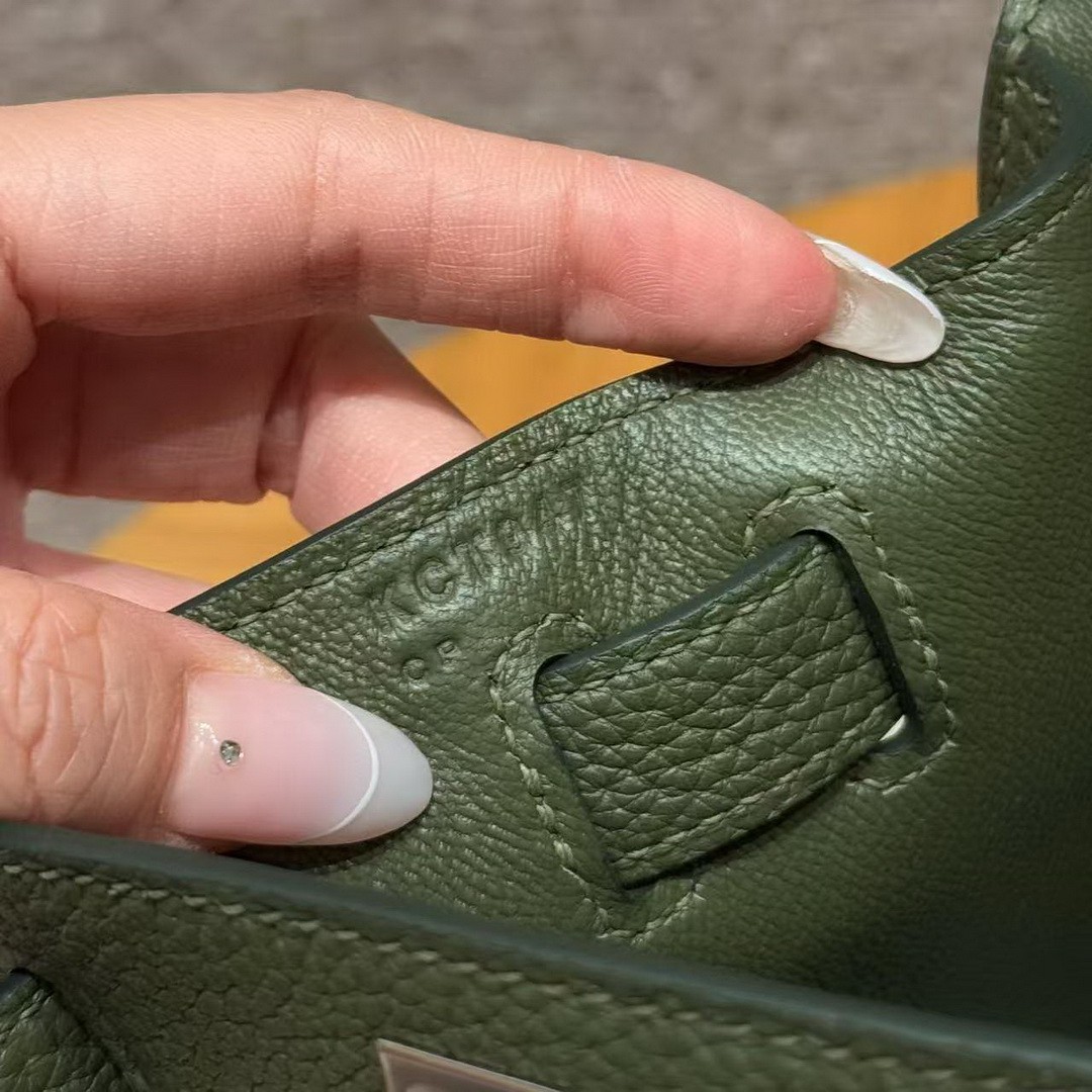 Hermes Jypsiere 28 Bag Handmade In Taurillon Clemence Leather Silver Hardware 61 Olive Green - Image 9