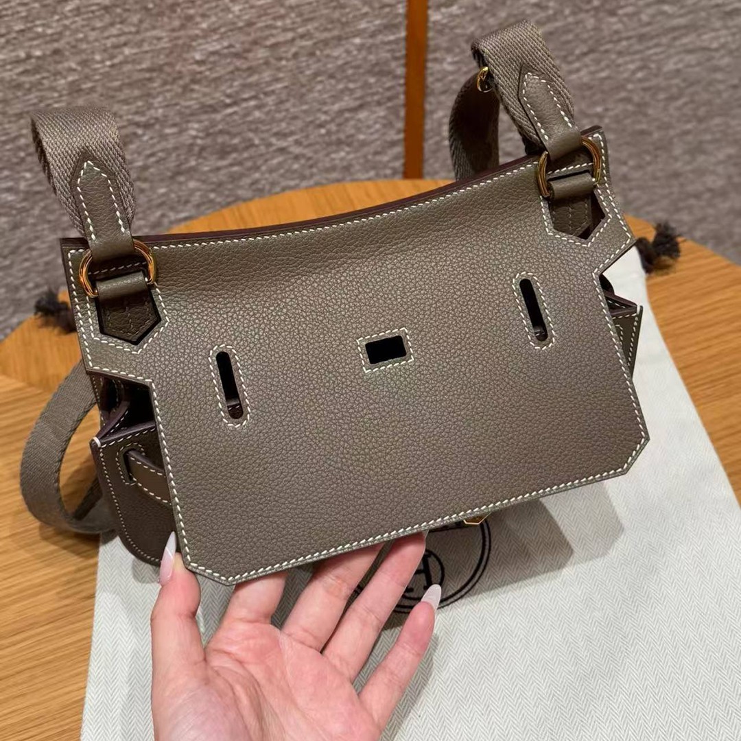 Hermes Jypsiere Mini 23 Bag Handmade In Evercolor Calfskin Leather Gold Hardware 18 Etoupe - Image 13
