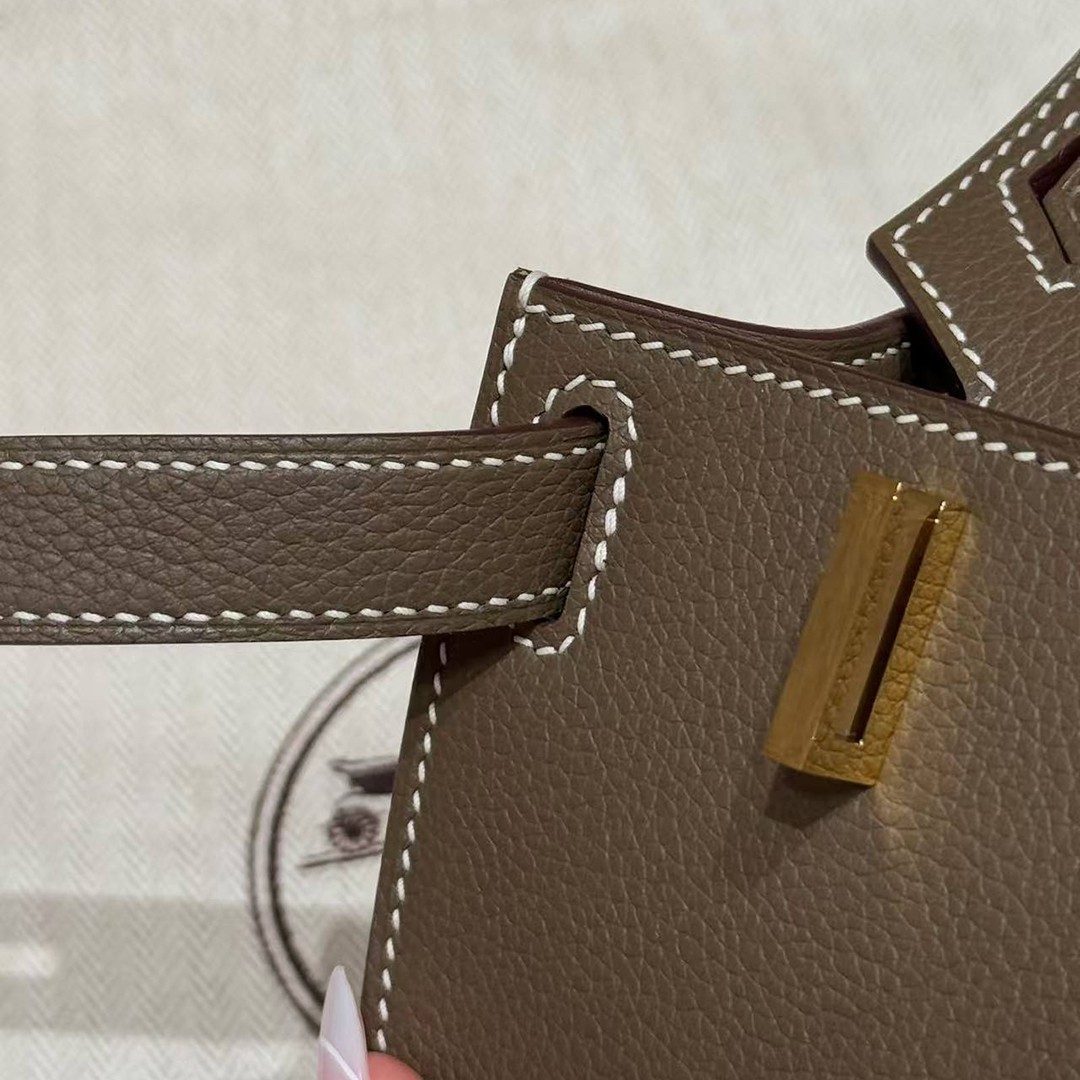 Hermes Jypsiere Mini 23 Bag Handmade In Evercolor Calfskin Leather Gold Hardware 18 Etoupe - Image 3
