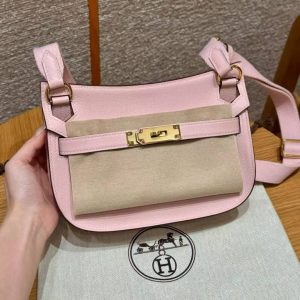 Hermes Jypsiere Mini 23 Bag Handmade In Evercolor Calfskin Leather Gold Hardware 3Q Rose Sakura - Image 2