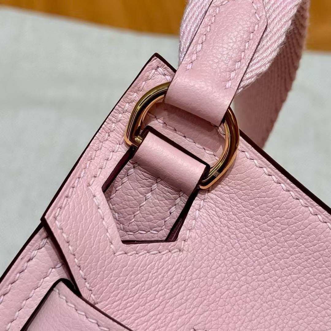 Hermes Jypsiere Mini 23 Bag Handmade In Evercolor Calfskin Leather Gold Hardware 3Q Rose Sakura - Image 17