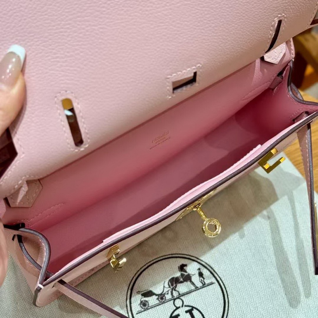 Hermes Jypsiere Mini 23 Bag Handmade In Evercolor Calfskin Leather Gold Hardware 3Q Rose Sakura - Image 10