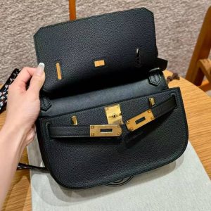 Hermes Jypsiere Mini 23 Bag Handmade In Evercolor Calfskin Leather Gold Hardware 89 Noir - Image 13