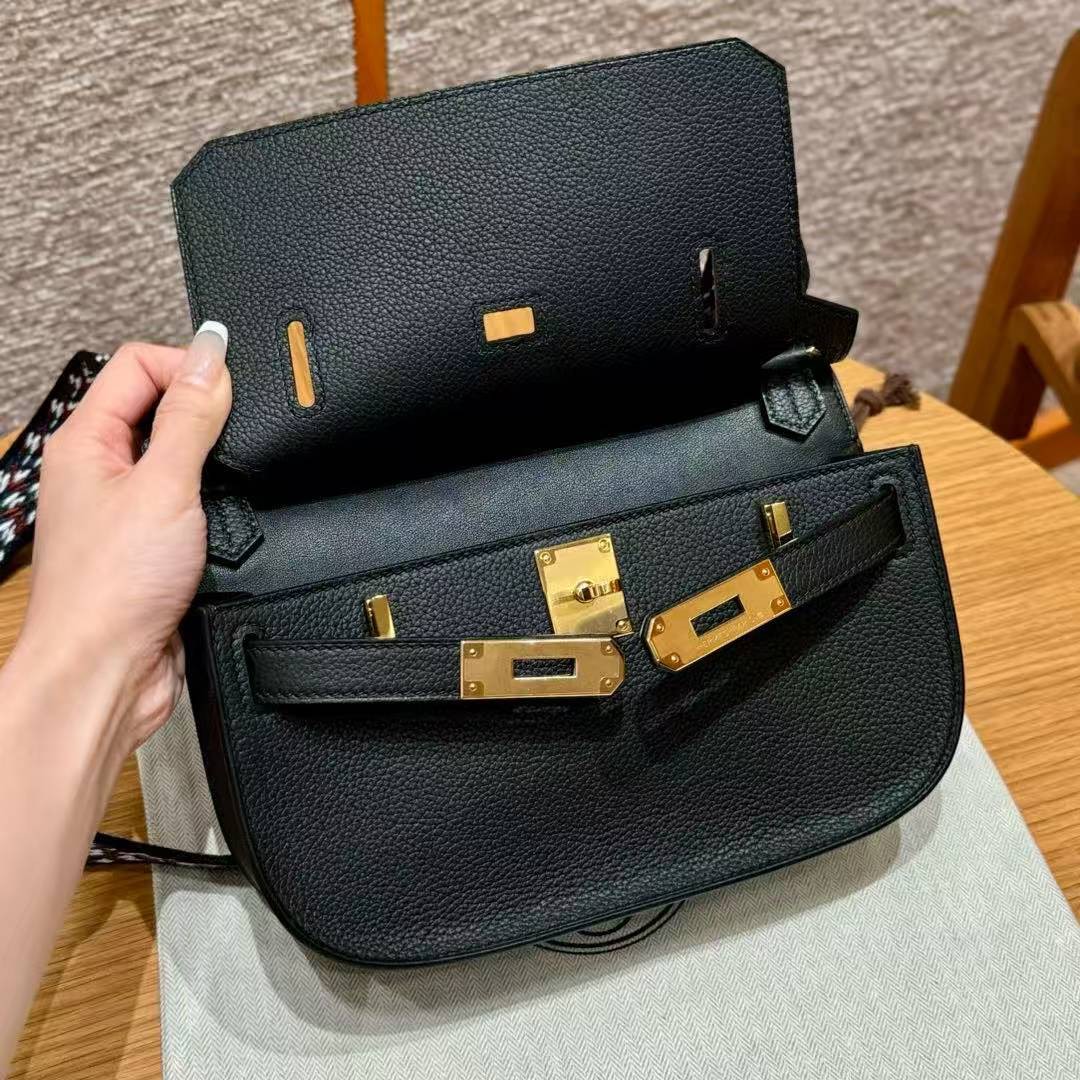 Hermes Jypsiere Mini 23 Bag Handmade In Evercolor Calfskin Leather Gold Hardware 89 Noir - Image 13