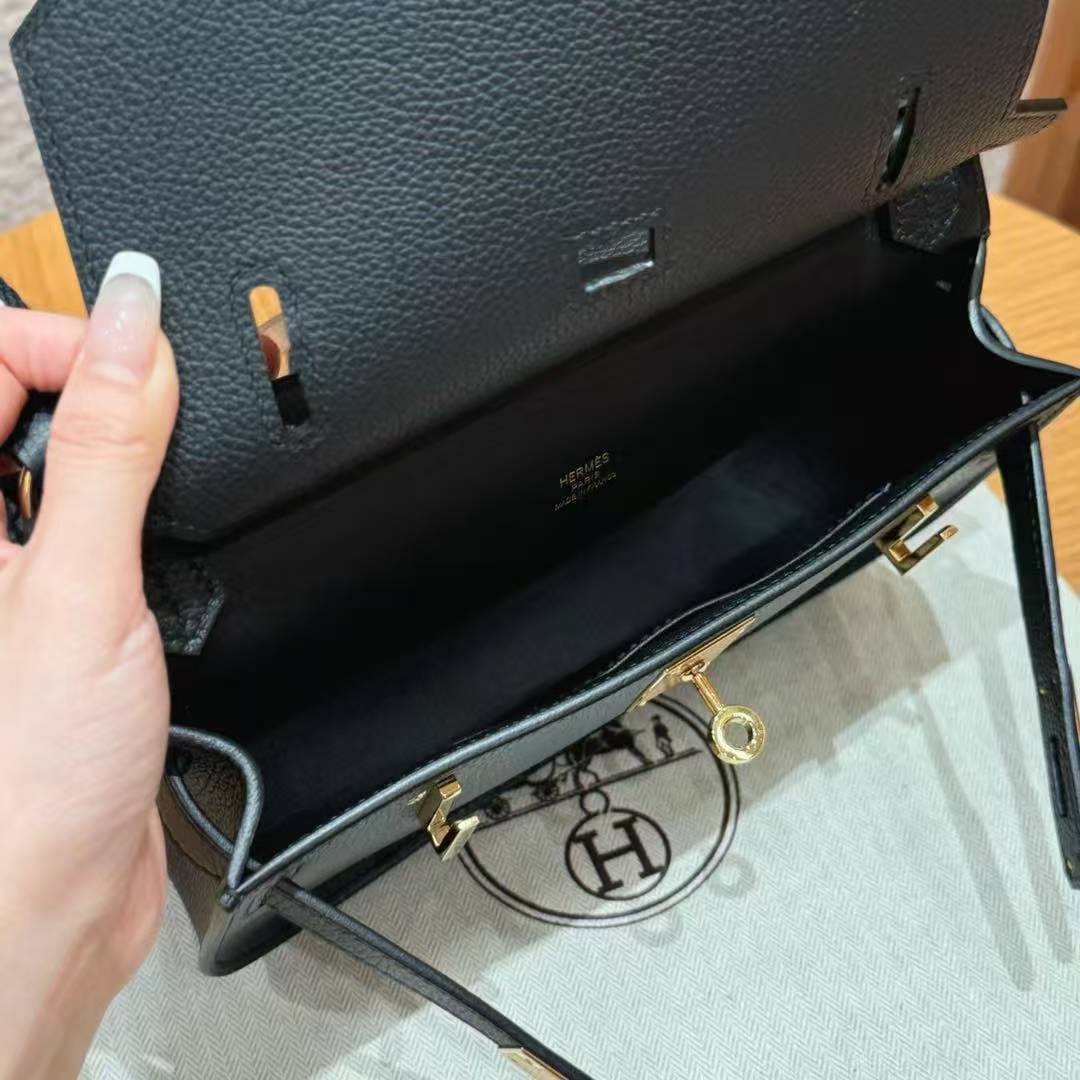 Hermes Jypsiere Mini 23 Bag Handmade In Evercolor Calfskin Leather Gold Hardware 89 Noir - Image 12