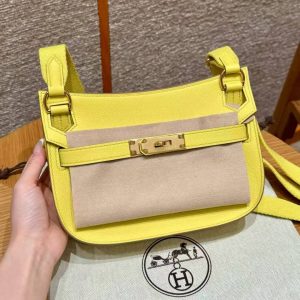 Hermes Jypsiere Mini 23 Bag Handmade In Evercolor Calfskin Leather Gold Hardware 9R Lime - Image 2