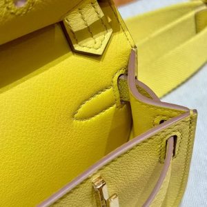 Hermes Jypsiere Mini 23 Bag Handmade In Evercolor Calfskin Leather Gold Hardware 9R Lime - Image 5