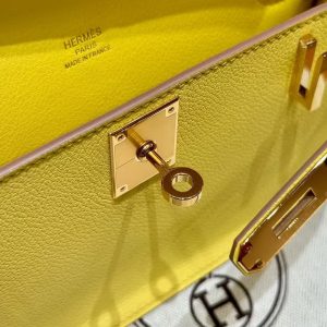 Hermes Jypsiere Mini 23 Bag Handmade In Evercolor Calfskin Leather Gold Hardware 9R Lime - Image 4