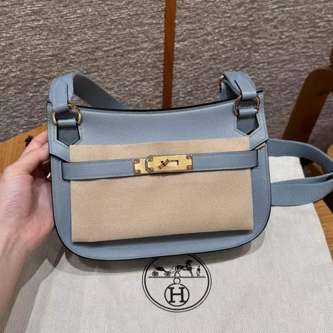 Hermes Jypsiere Mini 23 Bag Handmade In Evercolor Calfskin Leather Gold Hardware J7 Blue Lin