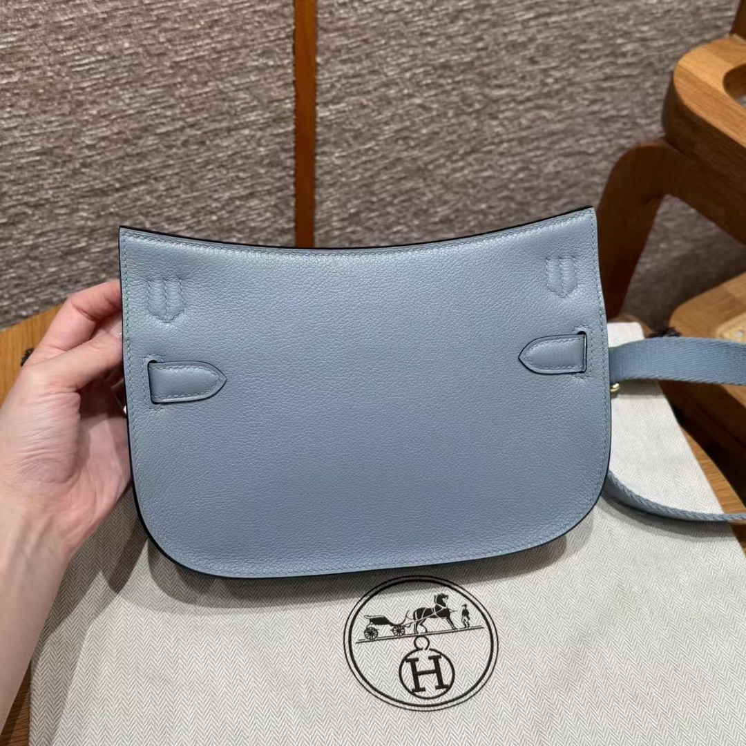 Hermes Jypsiere Mini 23 Bag Handmade In Evercolor Calfskin Leather Gold Hardware J7 Blue Lin - Image 2