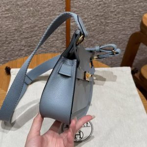 Hermes Jypsiere Mini 23 Bag Handmade In Evercolor Calfskin Leather Gold Hardware J7 Blue Lin - Image 18