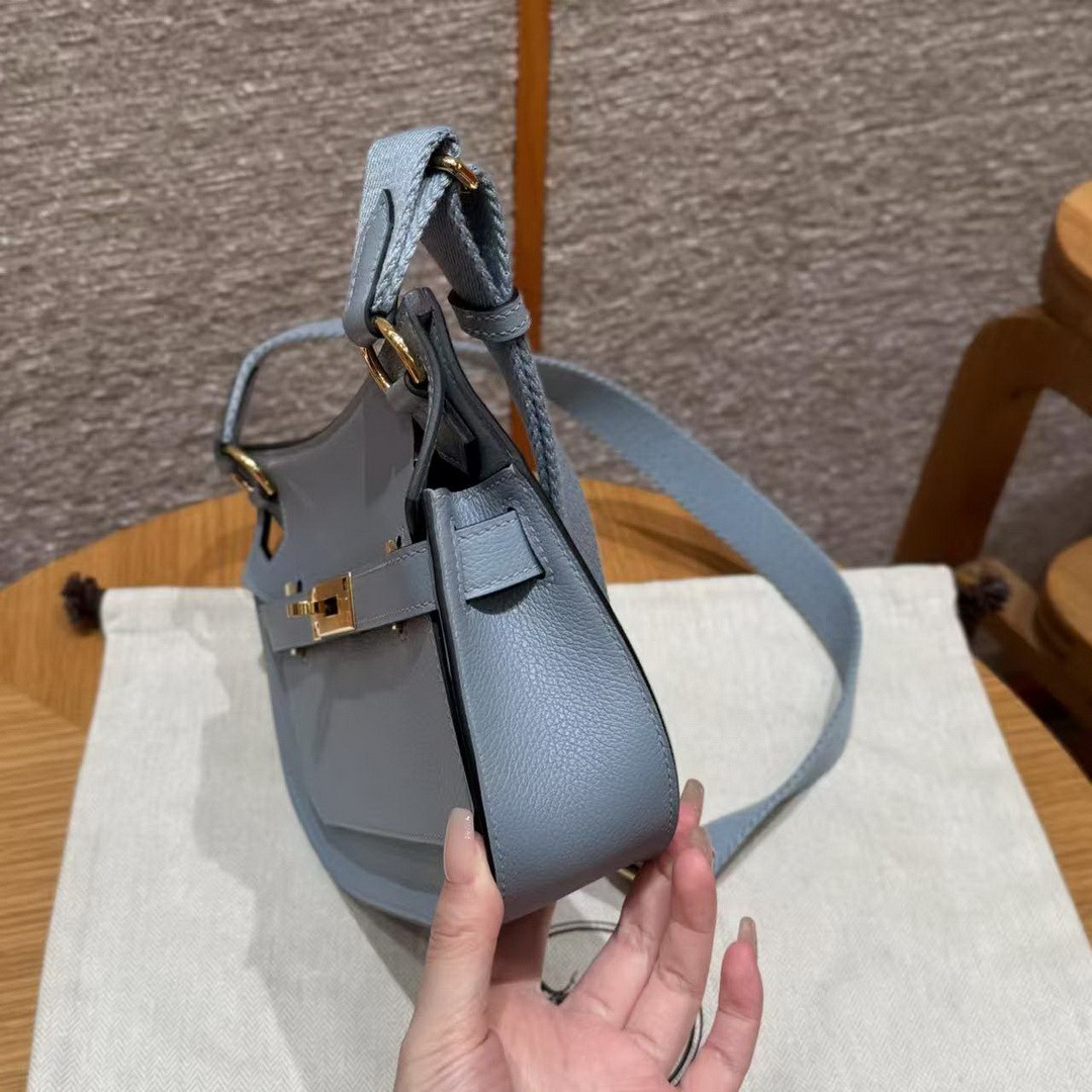 Hermes Jypsiere Mini 23 Bag Handmade In Evercolor Calfskin Leather Gold Hardware J7 Blue Lin - Image 17