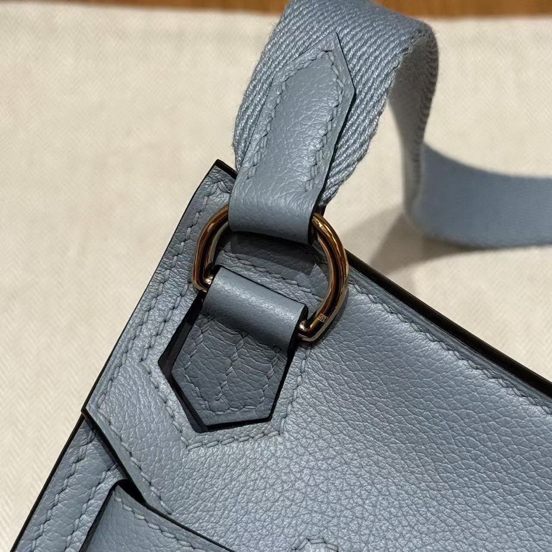 Hermes Jypsiere Mini 23 Bag Handmade In Evercolor Calfskin Leather Gold Hardware J7 Blue Lin - Image 15