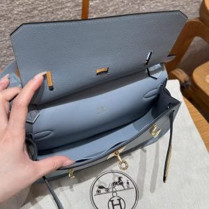 Hermes Jypsiere Mini 23 Bag Handmade In Evercolor Calfskin Leather Gold Hardware J7 Blue Lin - Image 13