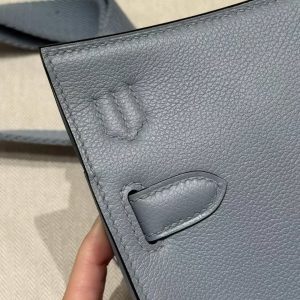 Hermes Jypsiere Mini 23 Bag Handmade In Evercolor Calfskin Leather Gold Hardware J7 Blue Lin - Image 11