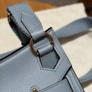 Hermes Jypsiere Mini 23 Bag Handmade In Evercolor Calfskin Leather Gold Hardware J7 Blue Lin - Image 10