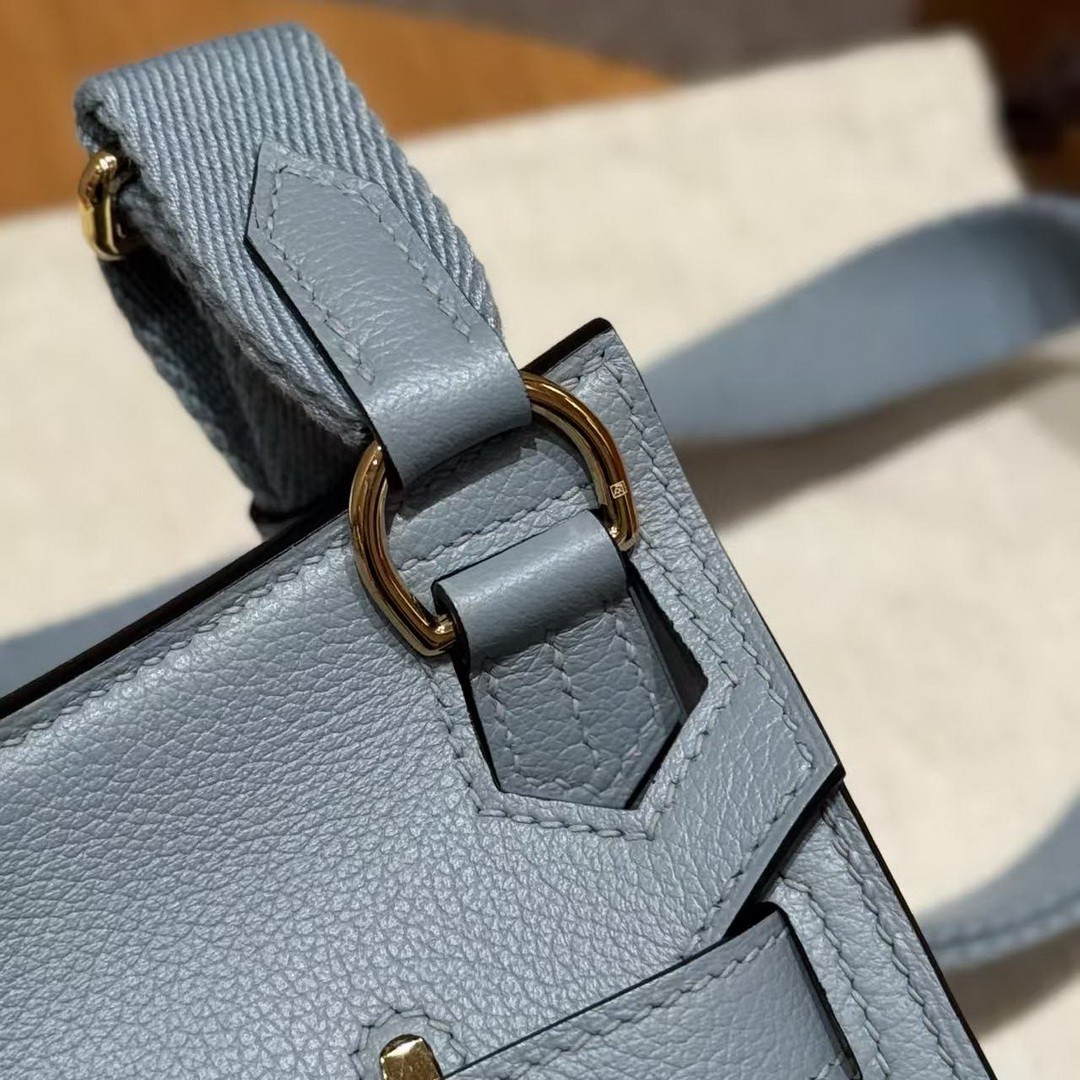 Hermes Jypsiere Mini 23 Bag Handmade In Evercolor Calfskin Leather Gold Hardware J7 Blue Lin - Image 10
