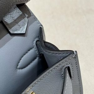 Hermes Jypsiere Mini 23 Bag Handmade In Evercolor Calfskin Leather Gold Hardware J7 Blue Lin - Image 8