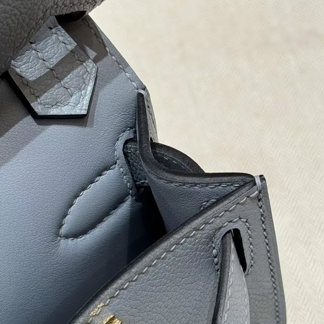 Hermes Jypsiere Mini 23 Bag Handmade In Evercolor Calfskin Leather Gold Hardware J7 Blue Lin - Image 8