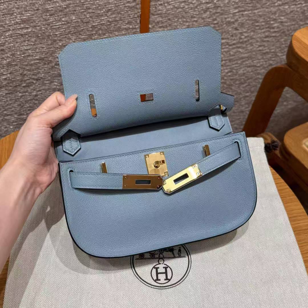 Hermes Jypsiere Mini 23 Bag Handmade In Evercolor Calfskin Leather Gold Hardware J7 Blue Lin - Image 5